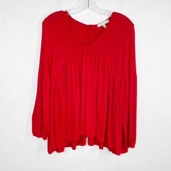 Anthro Eri + Ali Red Bell Sleeve Baby Doll Peasant Top Blouse Small S - Picture 2 of 6